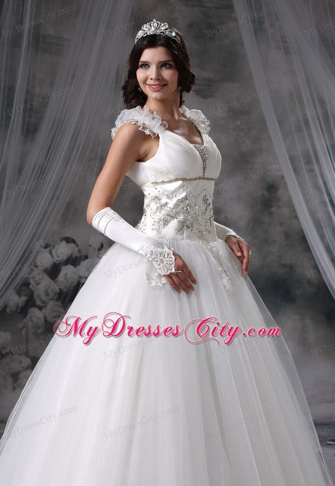 Princess V-neck Flowers Beading Appliques Wedding Dress For Garden