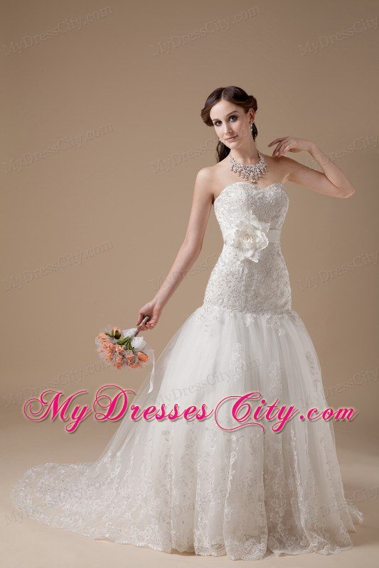 Fashionable Sweetheart Beading Hand Made Flower Wedding Gowns