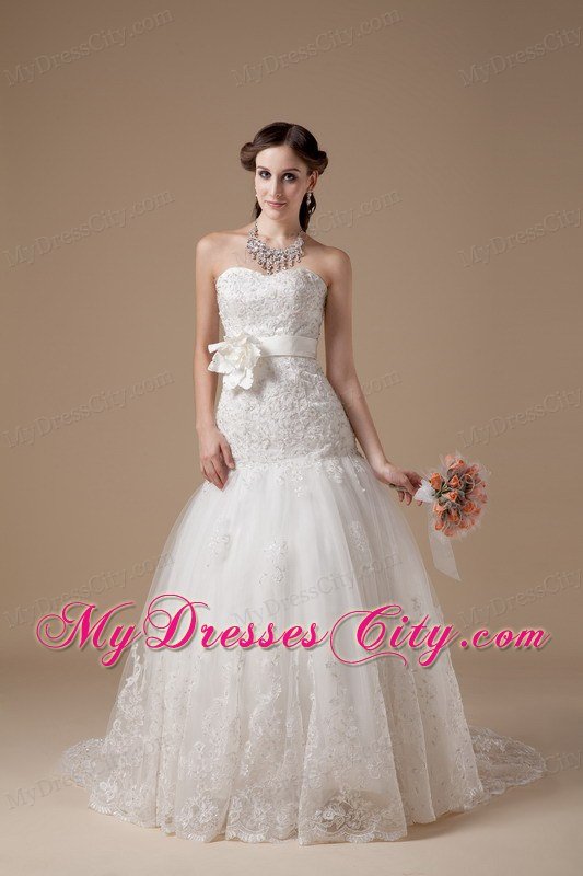 Fashionable Sweetheart Beading Hand Made Flower Wedding Gowns