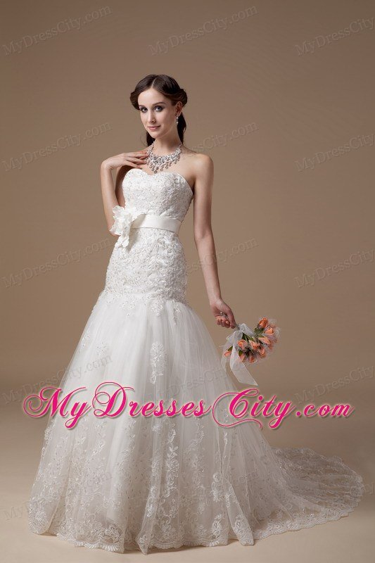 Fashionable Sweetheart Beading Hand Made Flower Wedding Gowns