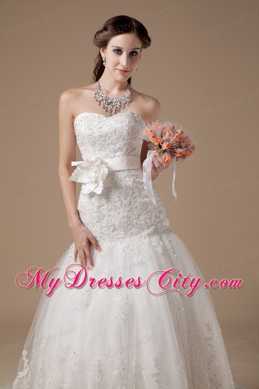 Fashionable Sweetheart Beading Hand Made Flower Wedding Gowns