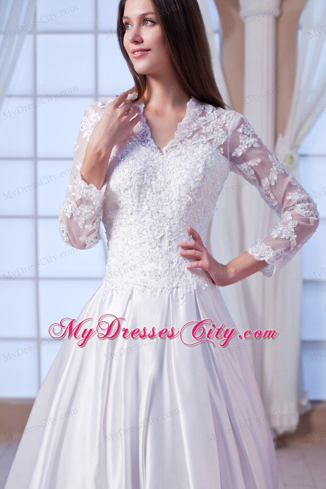 Chapel Train Long Sleeves Embroidery Lace Wedding Bridal Gowns for Latest