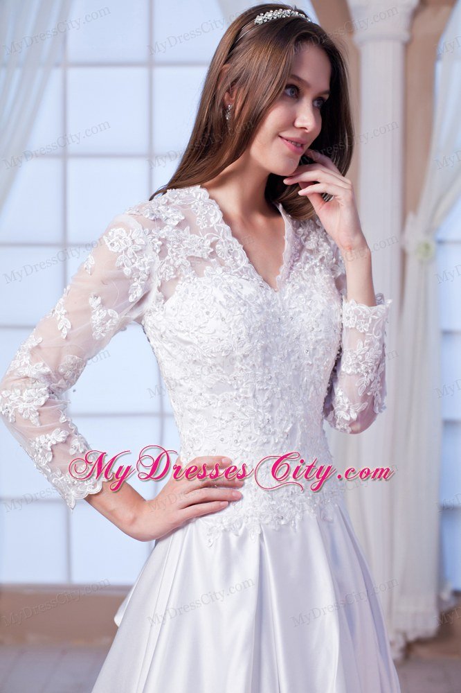 Chapel Train Long Sleeves Embroidery Lace Wedding Bridal Gowns for Latest