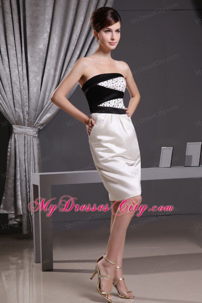 Column Beading Decorated Bust Knee-length White and Black Club Wear