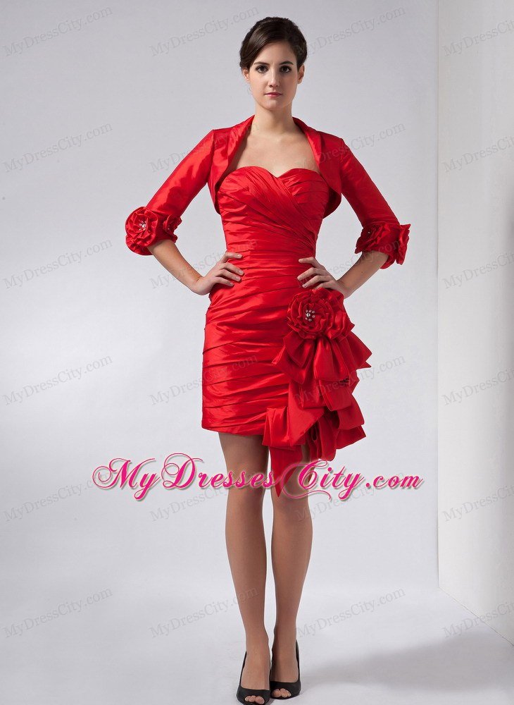 Red Column Sweetheart Hand Made Flowers Nightclub Dress with Jacket