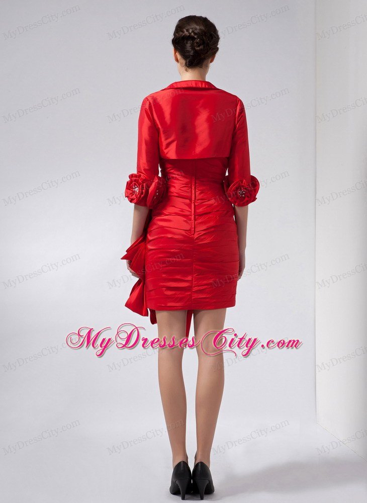 Red Column Sweetheart Hand Made Flowers Nightclub Dress with Jacket