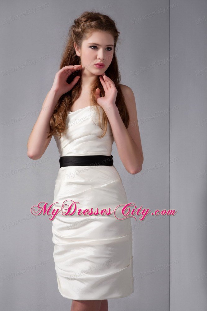 White Column Strapless Mini-length Club Dress with Black Belt