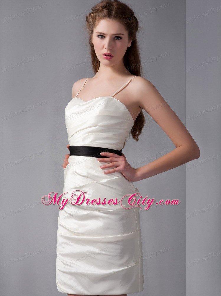 White Column Strapless Mini-length Club Dress with Black Belt