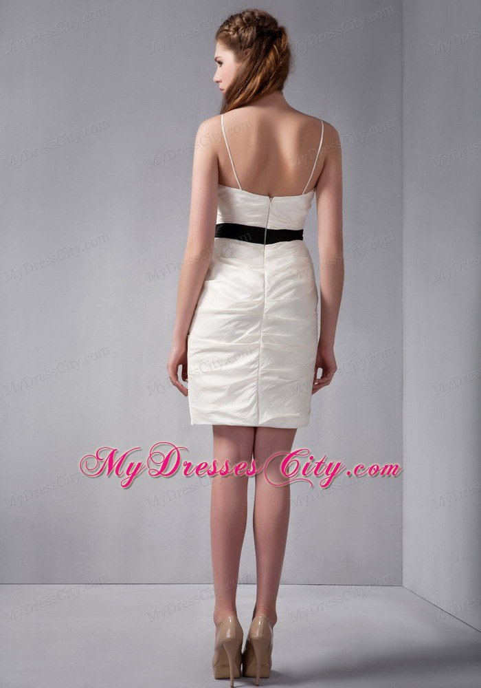 White Column Strapless Mini-length Club Dress with Black Belt