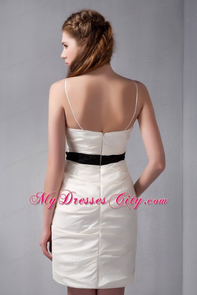 White Column Strapless Mini-length Club Dress with Black Belt