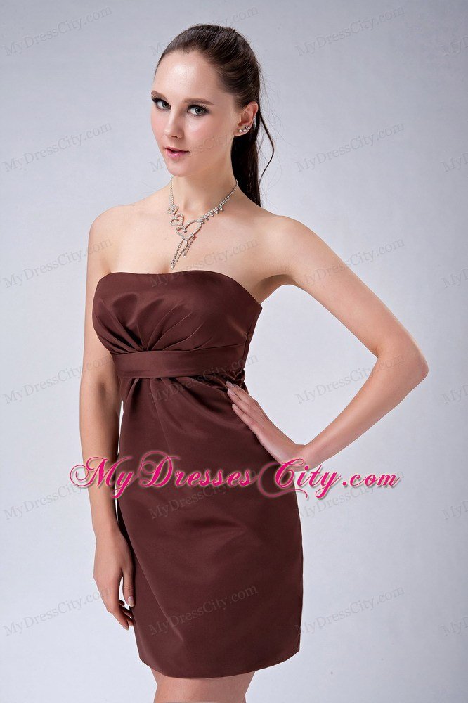 Custom Made Mini-length Satin Brown Ruched Strapless Club Dress