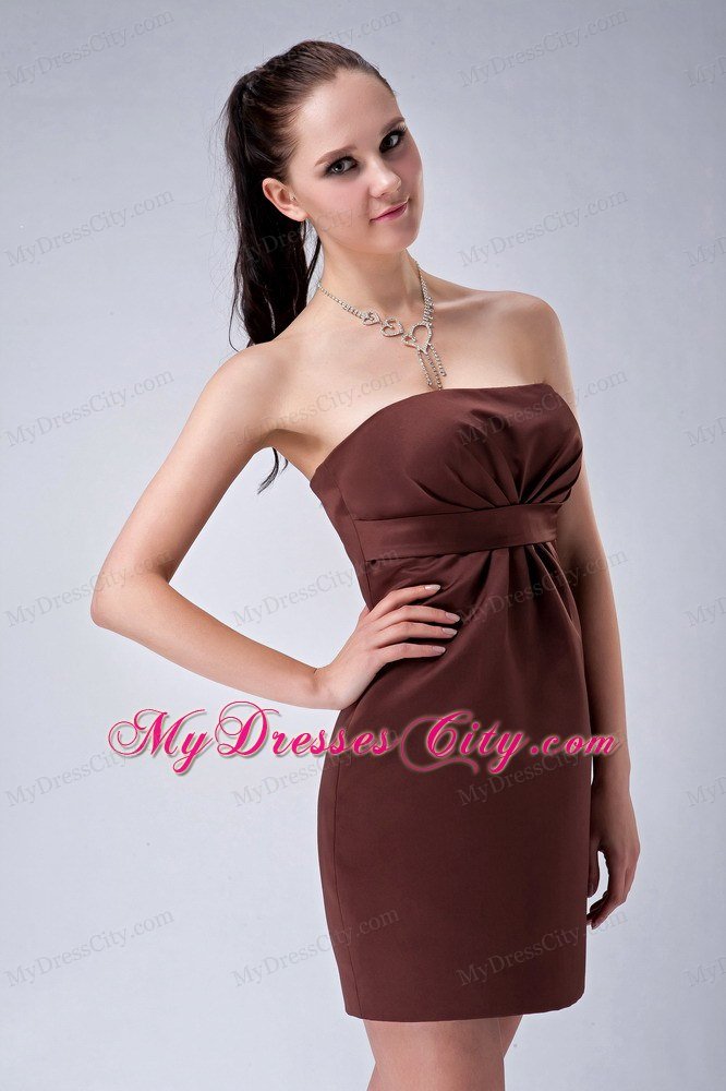 Custom Made Mini-length Satin Brown Ruched Strapless Club Dress