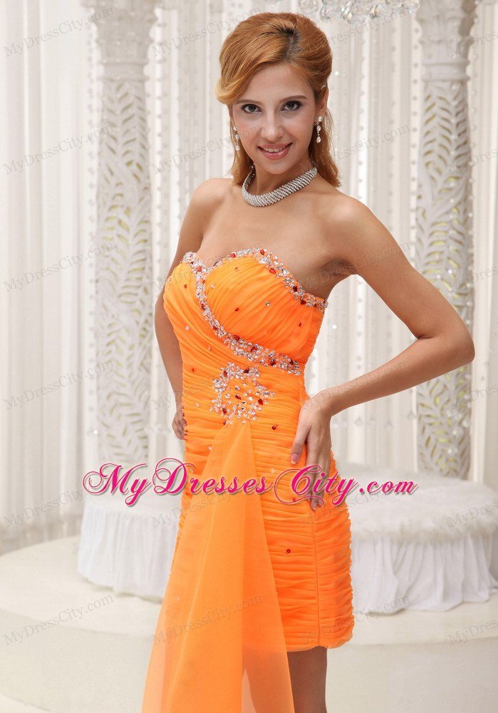 Ruches Beaded Decorated Sweetheart Orange Dress for Nightclub