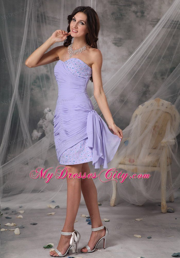 Lilac Side Zipper Ruched Sweetheart Nightclub Dress