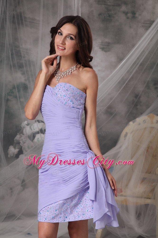 Lilac Side Zipper Ruched Sweetheart Nightclub Dress