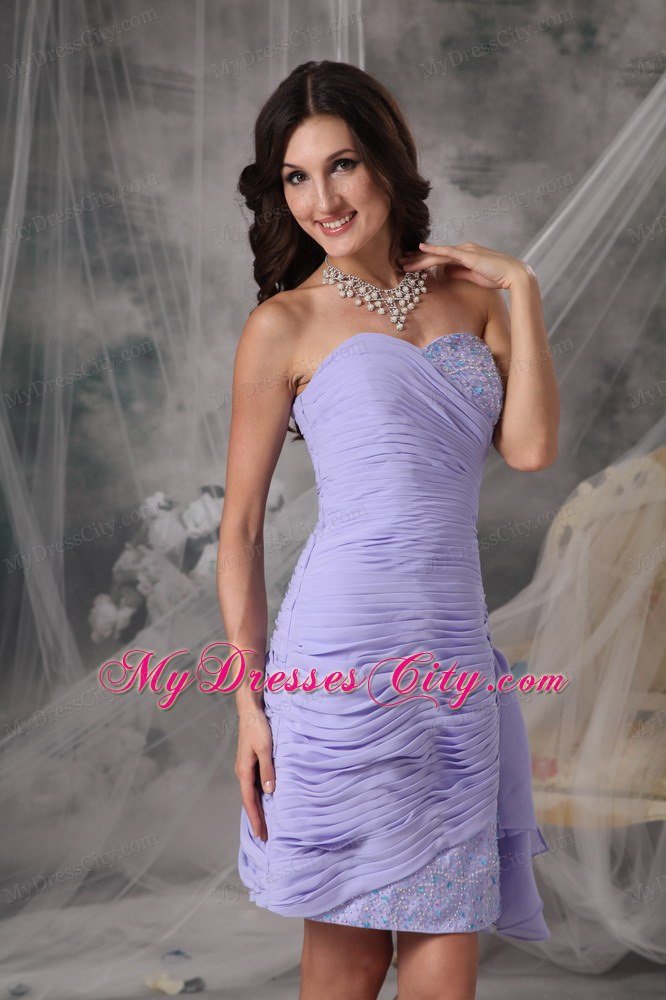 Lilac Side Zipper Ruched Sweetheart Nightclub Dress