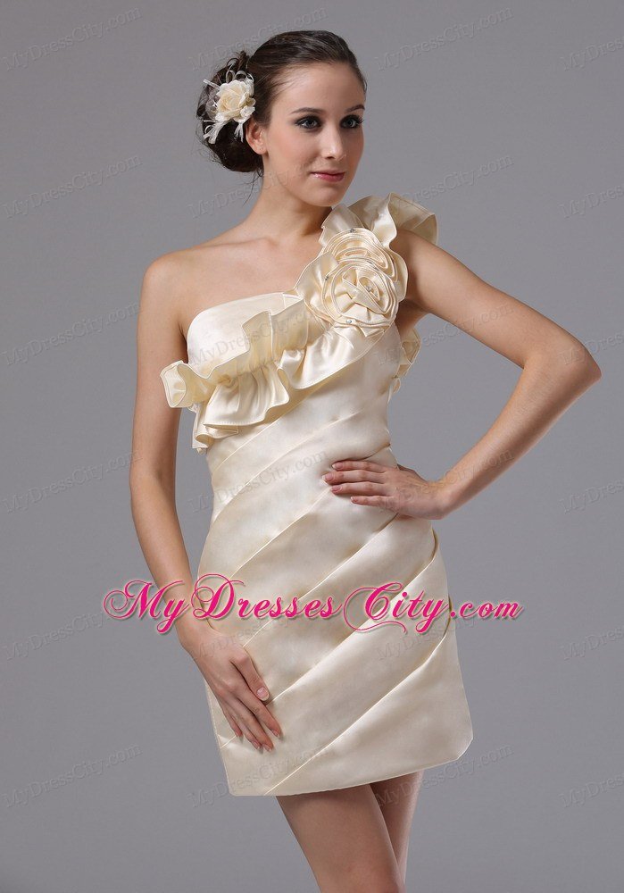 Champagne Single Shoulder Ruched Club Wear with Flower