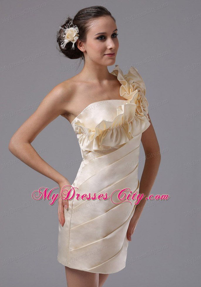 Champagne Single Shoulder Ruched Club Wear with Flower