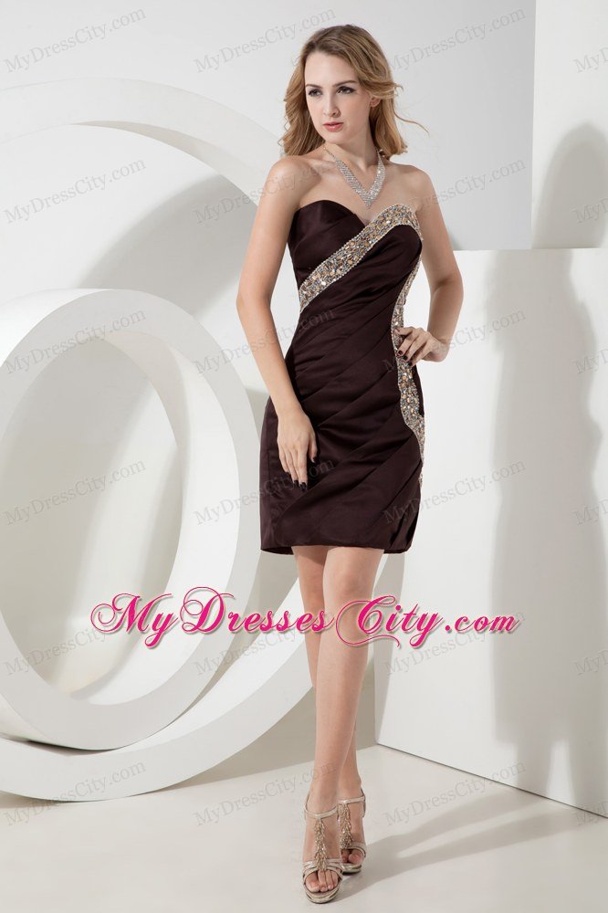 Brown Sheath Beaded Satin Nightclub Dress in Mini-length