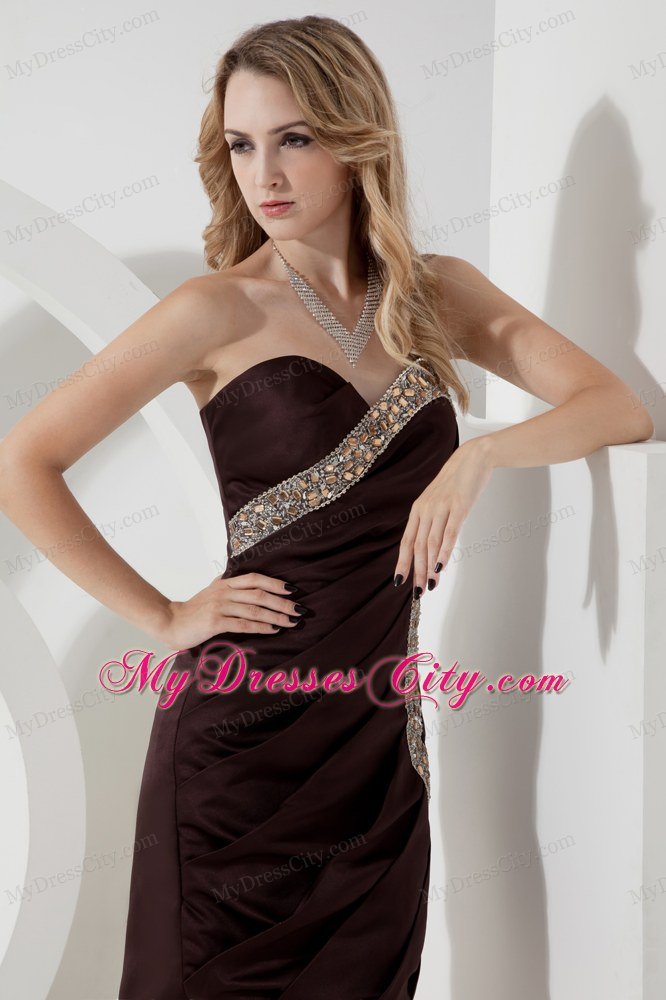 Brown Sheath Beaded Satin Nightclub Dress in Mini-length