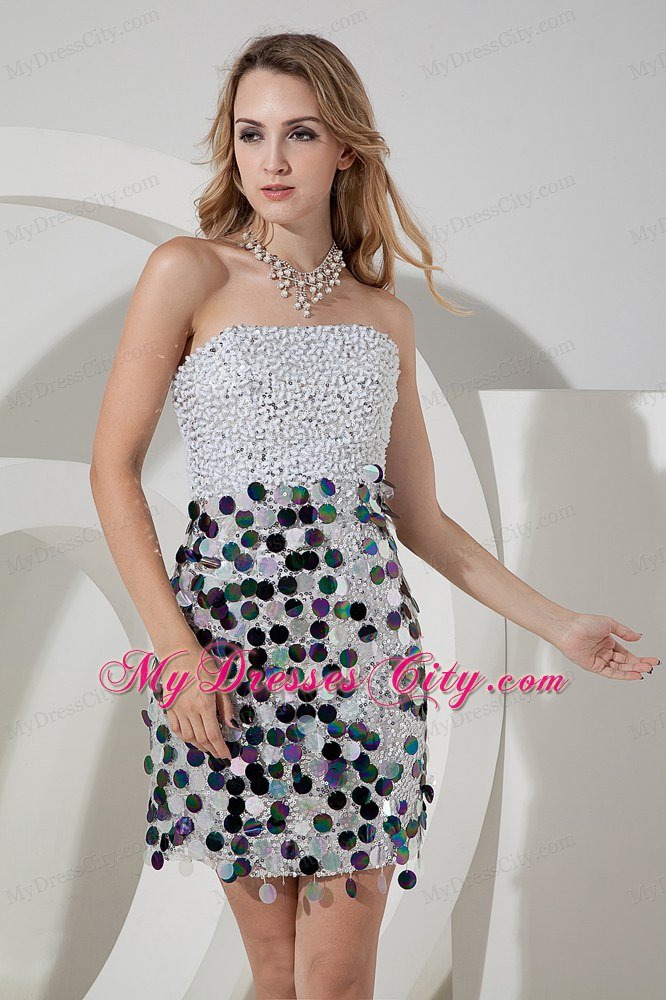 Mini White Strapless Nightclub Dress with Beading and Sequins