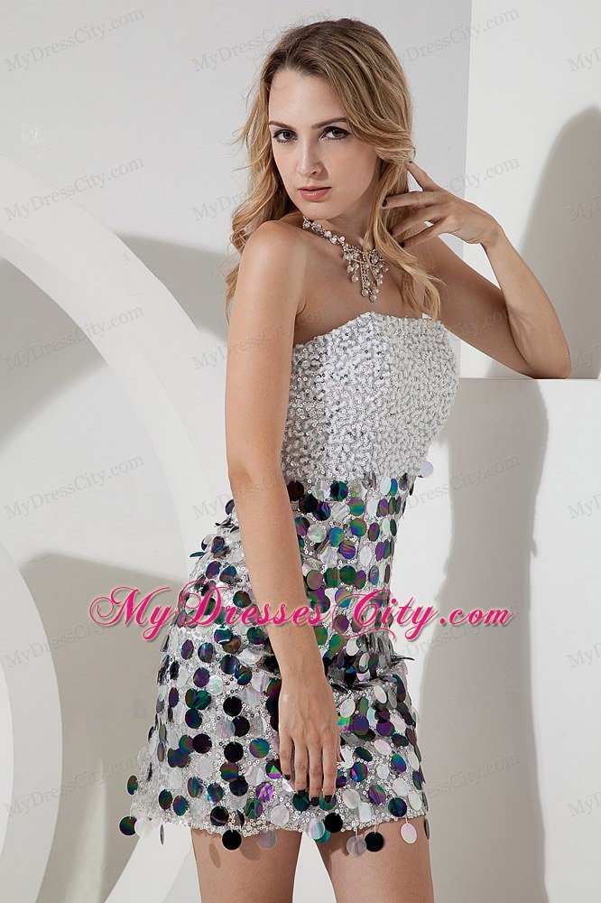 Mini White Strapless Nightclub Dress with Beading and Sequins