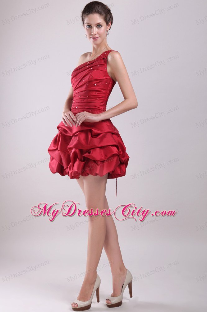 Red A-Line One Shoulder Mini-length Beaded Nightclub Dress