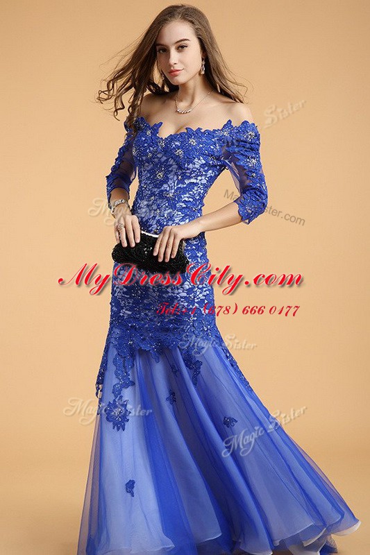 Modest Mermaid Off The Shoulder Sleeveless Lace Prom Gown Beading Zipper