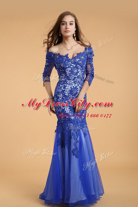 Modest Mermaid Off The Shoulder Sleeveless Lace Prom Gown Beading Zipper