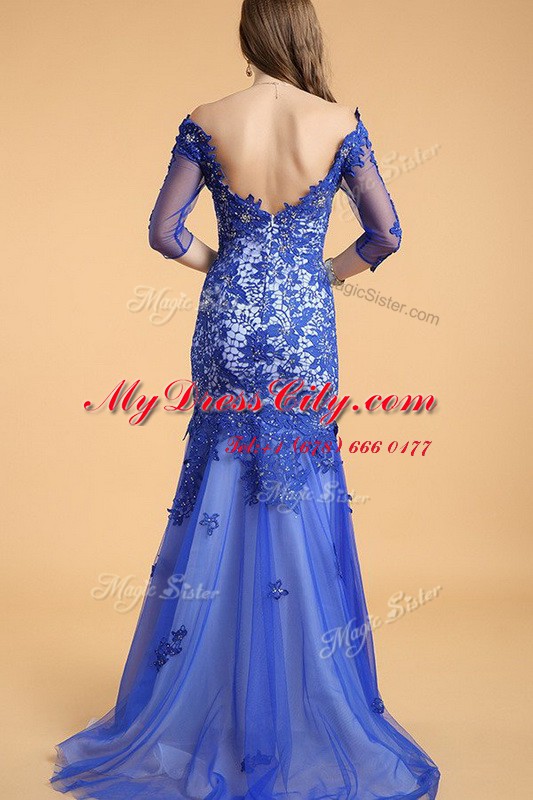 Modest Mermaid Off The Shoulder Sleeveless Lace Prom Gown Beading Zipper