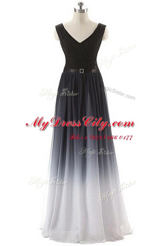 Top Selling Black Sleeveless Floor Length Belt Lace Up Homecoming Dress