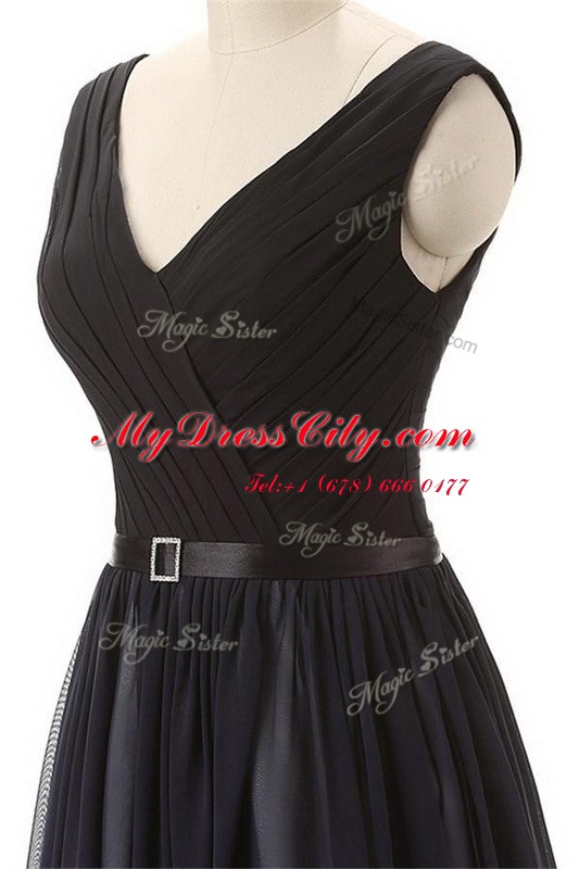 Top Selling Black Sleeveless Floor Length Belt Lace Up Homecoming Dress