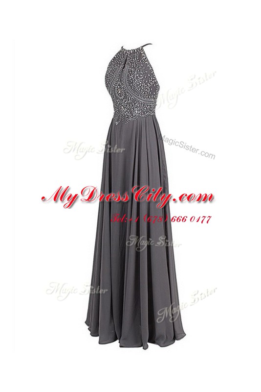 Pretty Grey Spaghetti Straps Zipper Beading Prom Dresses Sleeveless