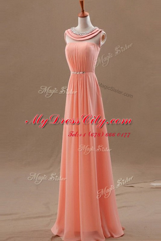 Most Popular Watermelon Red Sleeveless Chiffon Zipper Homecoming Dress for Prom and Party