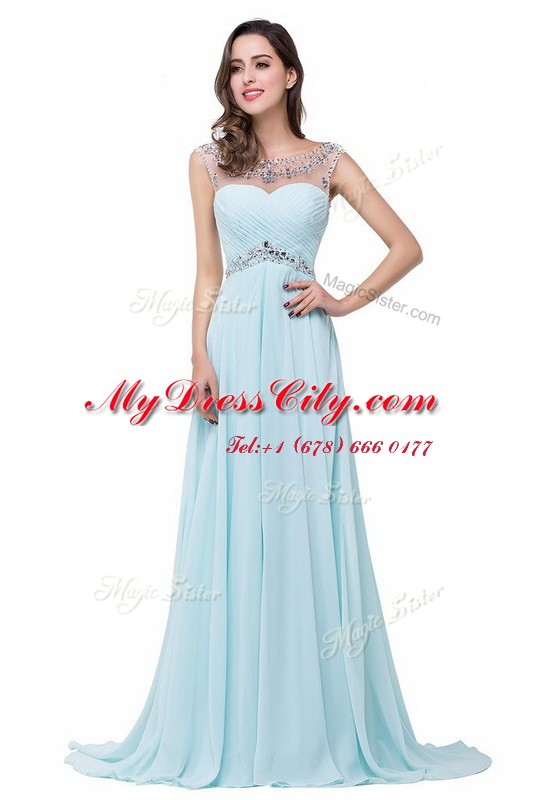 Fashionable Scoop Sleeveless Brush Train Beading Zipper Dress for Prom