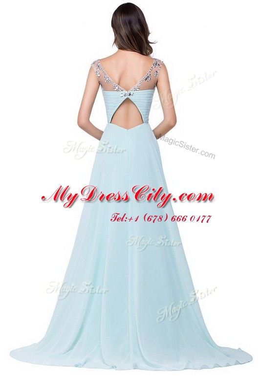 Fashionable Scoop Sleeveless Brush Train Beading Zipper Dress for Prom