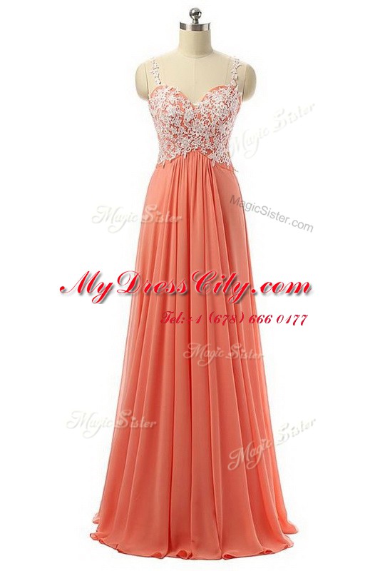 Chic Floor Length Watermelon Red Prom Dresses Spaghetti Straps Sleeveless Zipper