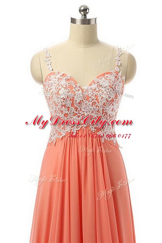 Chic Floor Length Watermelon Red Prom Dresses Spaghetti Straps Sleeveless Zipper