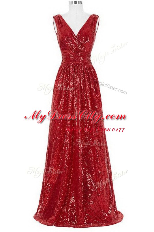 With Train Zipper Red for Prom and Party with Sequins Brush Train