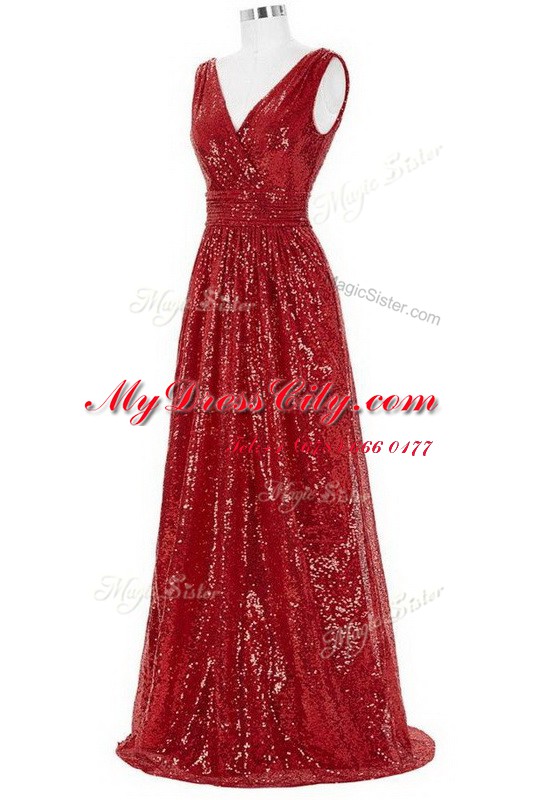 With Train Zipper Red for Prom and Party with Sequins Brush Train