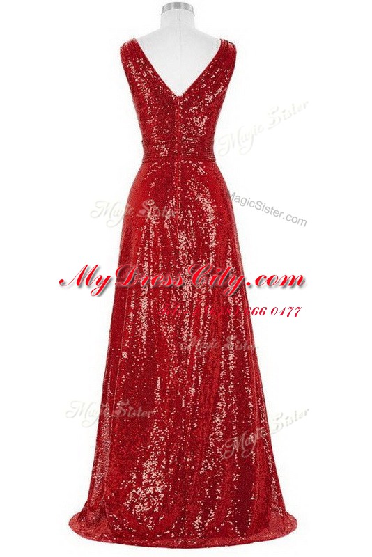 With Train Zipper Red for Prom and Party with Sequins Brush Train