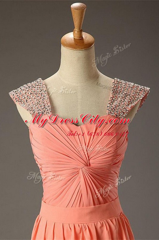 Square Sleeveless Zipper Prom Dresses Watermelon Red Organza