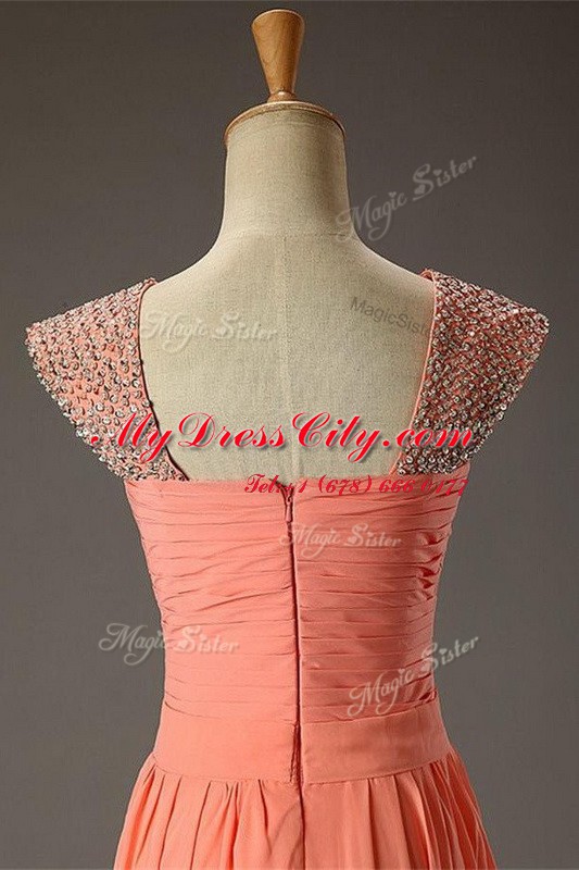 Square Sleeveless Zipper Prom Dresses Watermelon Red Organza