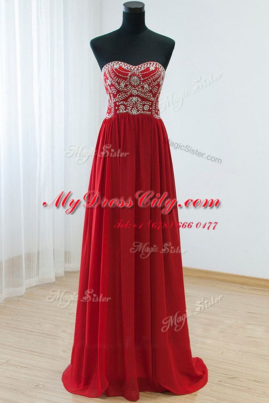 Chic Sleeveless Zipper Floor Length Beading Prom Party Dress