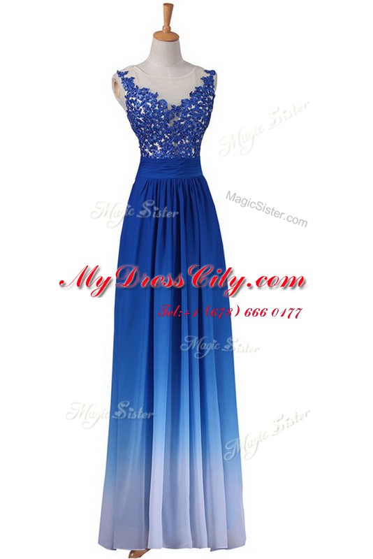 Blue Dress for Prom Prom and Party and For with Lace V-neck Sleeveless Backless