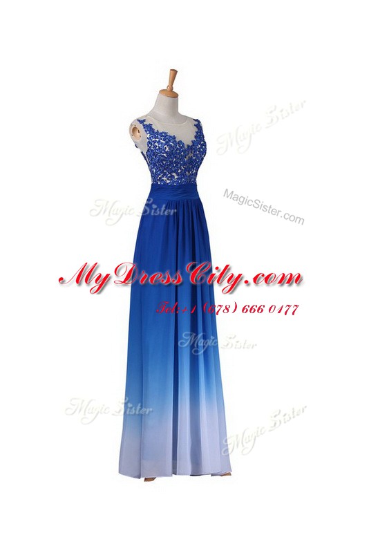 Blue Dress for Prom Prom and Party and For with Lace V-neck Sleeveless Backless