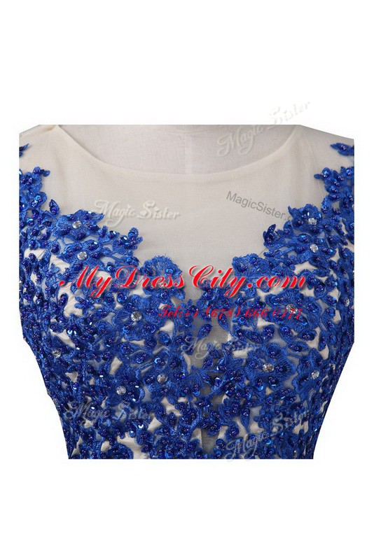 Blue Dress for Prom Prom and Party and For with Lace V-neck Sleeveless Backless