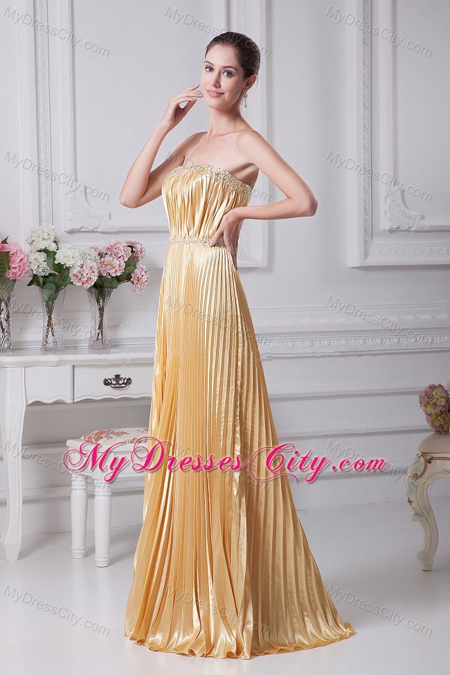 Pleat Over Skirt and Beaded Gold Long Glitz Pageant Prom Dress