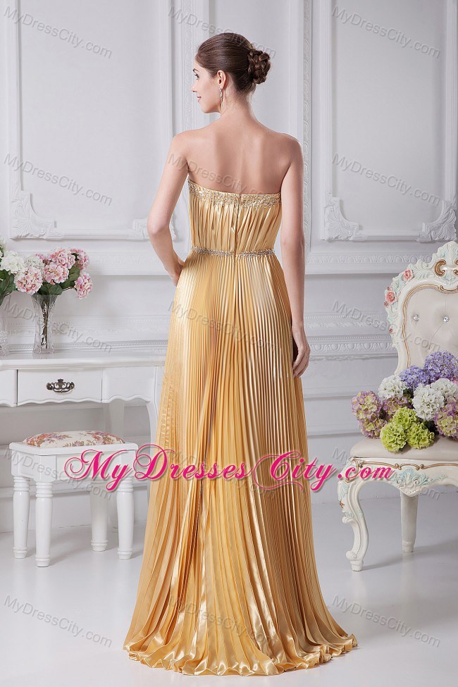 Pleat Over Skirt and Beaded Gold Long Glitz Pageant Prom Dress