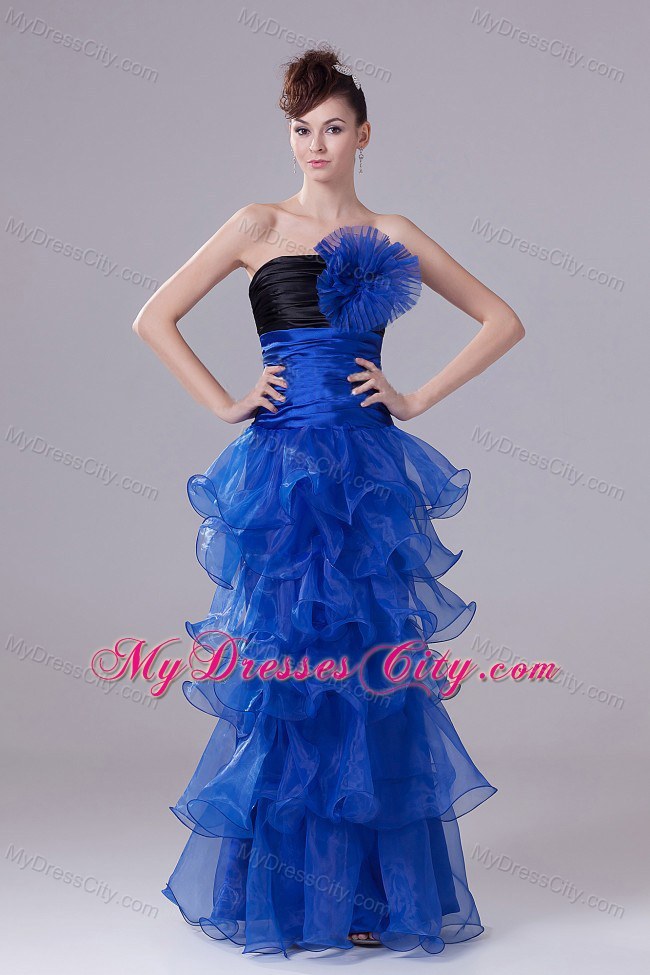 Royal Blue Pageant Dress With Hand Made Flowers and Layers